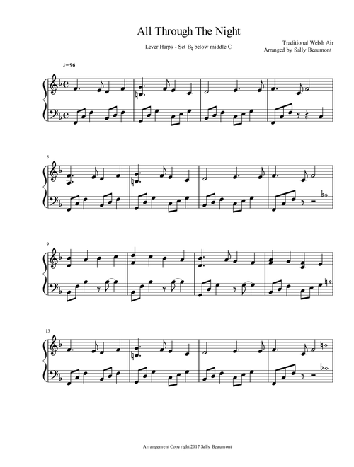 All Through the Night - Lever Harp Solo (Arr. Sally Beaumont) - Traditional Welsh Folk Song (Harp)