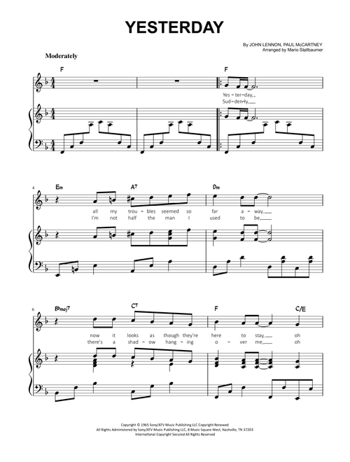 Yesterday (Arr. Mario Stallbaumer) - The Beatles (Piano Vocal)