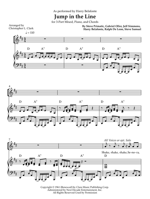 Jump In The Line (Arr. Christopher L Clark) - Harry Belafonte (Choral, 3-Part Mixed)