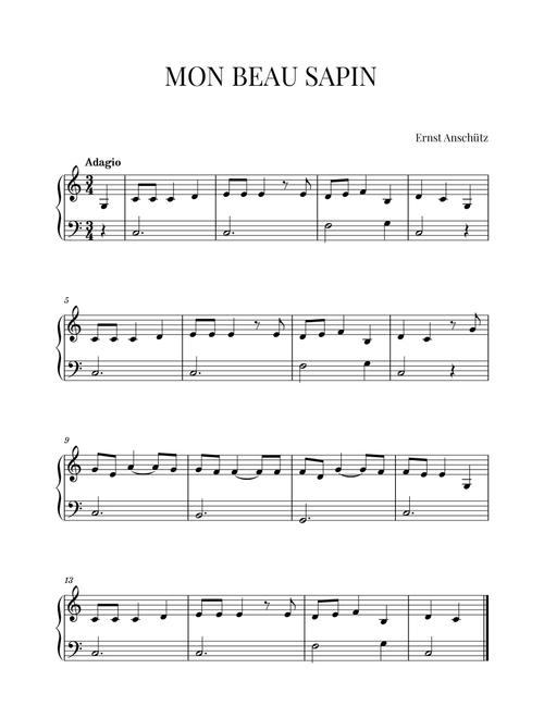 Mon Beau Sapin for Piano (Easy/Beginner) (Arr. Cadenza Editions) - Ernst Anschütz (Piano Vocal)