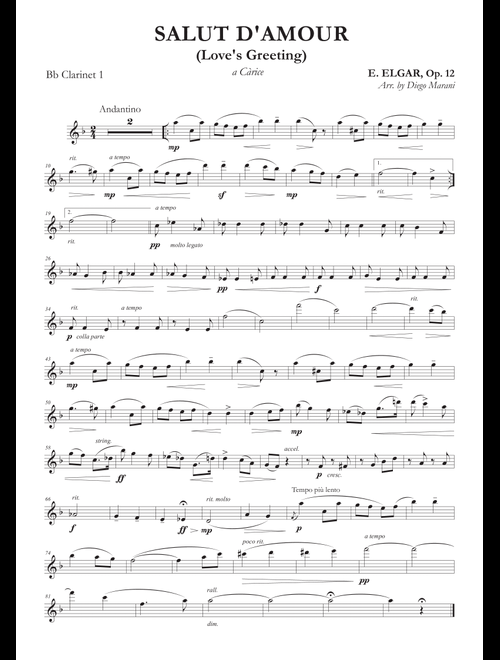 Salut d'Amour (Love's Greeting) for Clarinet Quartet (Arr. Diego Marani) - Edward Elgar (Woodwind Ensemble)
