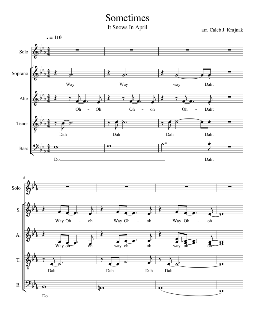 Sometimes It Snows In April Sheet music for Soprano, Alto, Tenor, Bass voice & more instruments