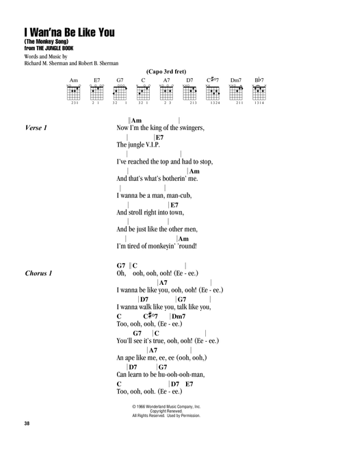 I Wan'na Be Like You (The Monkey Song) (from The Jungle Book) - Sherman Brothers (Guitar Chords-Lyrics)