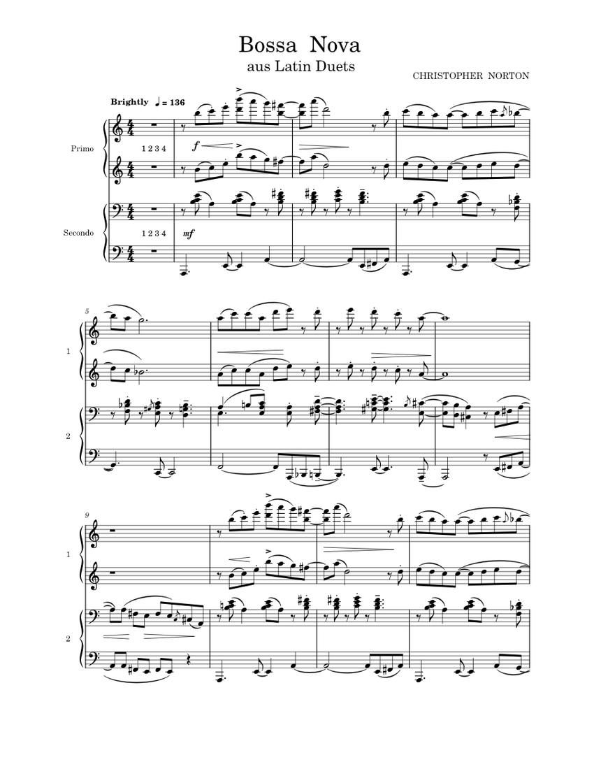 Bossa Nova Christopher Norton Sheet music for Piano (Piano Duo