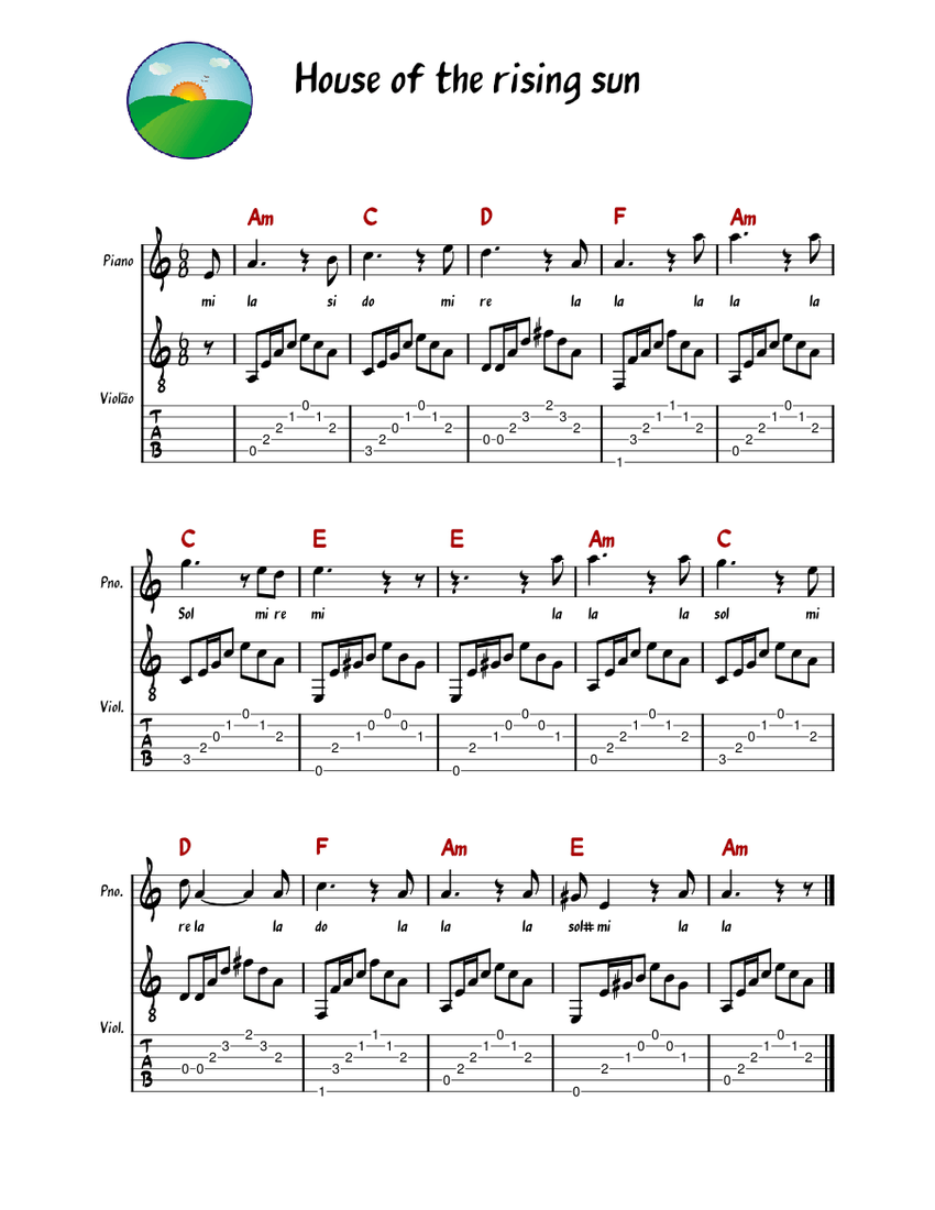 House of the rising sun The Animals House of the rising sun piano