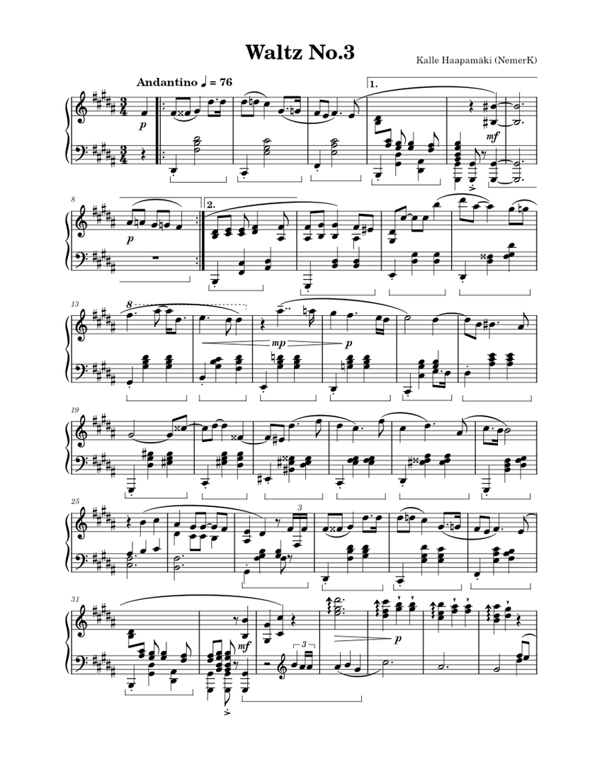 Waltz no.3 Sheet Music for Piano (Solo) | MuseScore.com