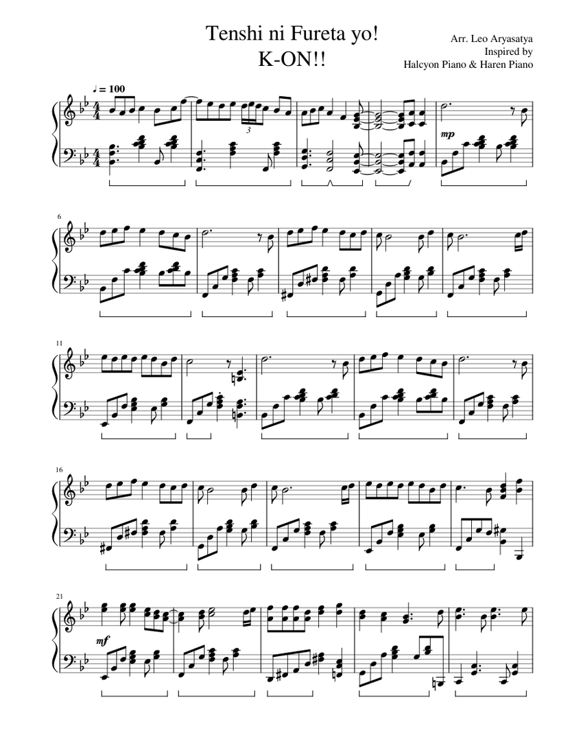 Tenshi ni Fureta yo! K-ON!! Sheet Music for Piano (Solo