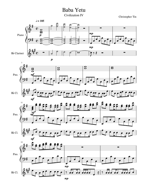 Baba Yetu for Clarinet and Piano