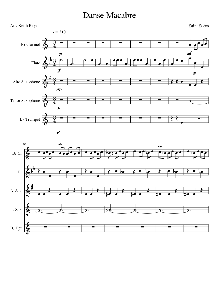 Danse Macabre Sheet music for Flute, Clarinet in b-flat, Saxophone alto ...
