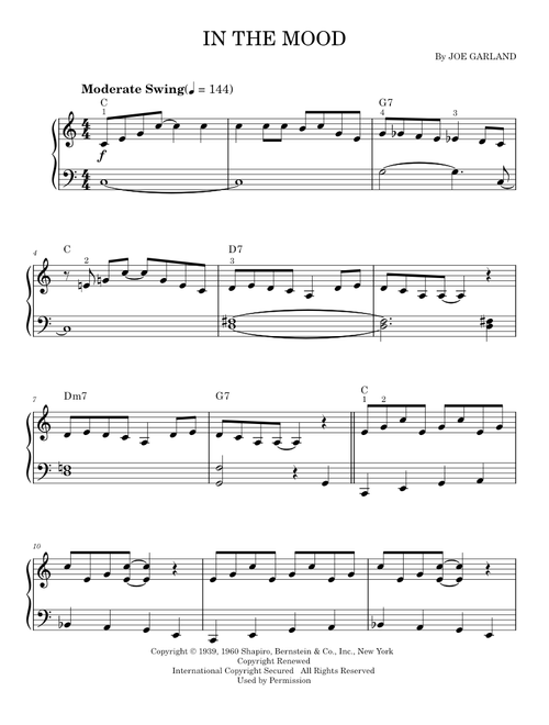 In The Mood - Ernie Field's Orchestra, Glenn Miller & His Orchestra (Easy Piano)