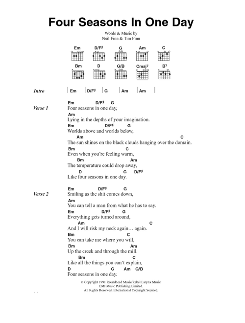 Four Seasons In One Day - Crowded House (Guitar Chords-Lyrics)