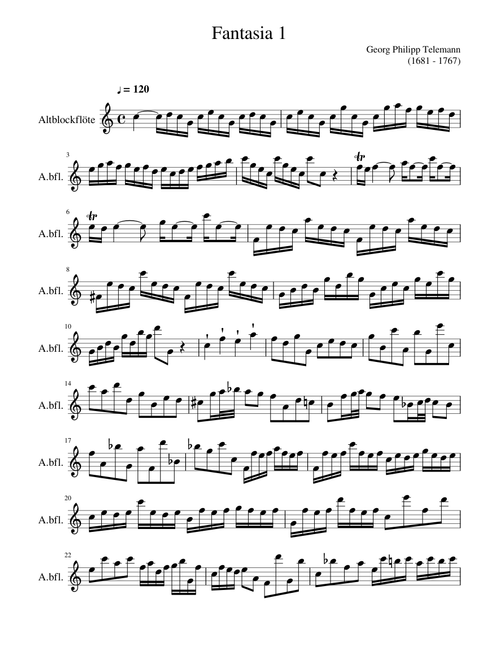 Telemann - Fantasia Nr.1 für Altblockflöte