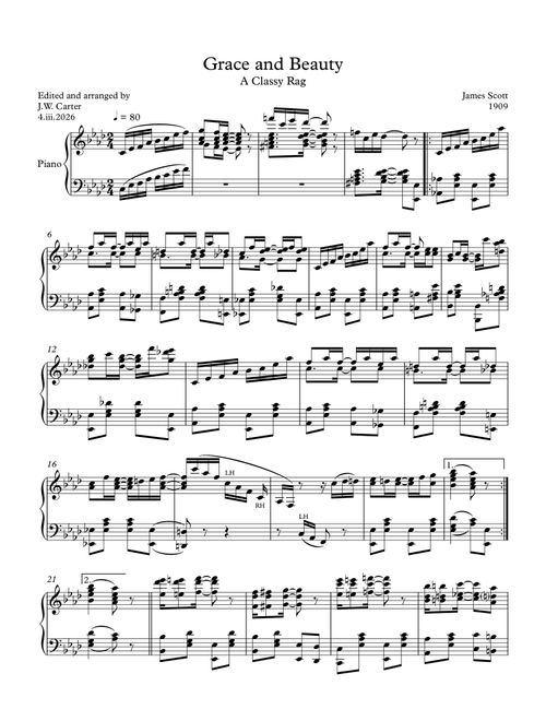 Grace and Beauty, A Classy Rag (Arr. J.W. Carter) - James Scott (Piano Solo)