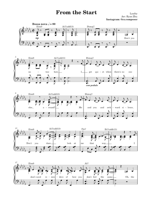 Laufey - From the Start | Piano Arrangement [lyrics + chord symbols]