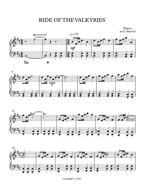 RIDE OF THE VALKYRIES (Arr. Lee Mitchell) - Wagner (Piano Solo)
