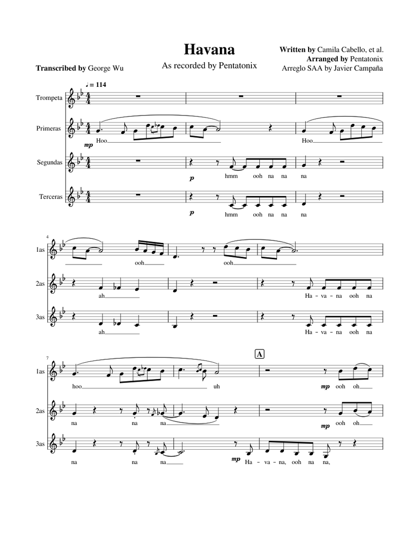 Havana SAA Sheet Music for Soprano, Alto, Mezzo soprano, Trumpet other ...