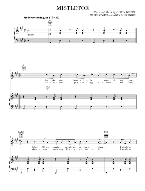 Mistletoe - Justin Bieber (Piano-Vocal-Guitar (Piano Accompaniment))