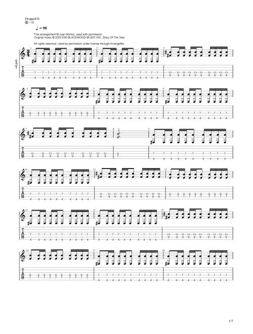 Anthem Of Our Dying Day (Arr. JUAN MUÑOZ, jpguitarcol) - Story Of The Year (Guitar Tab)