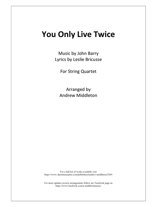 You Only Live Twice (Arr. Andrew Middleton) - John Barry, Leslie Bricusse (String Quartet)