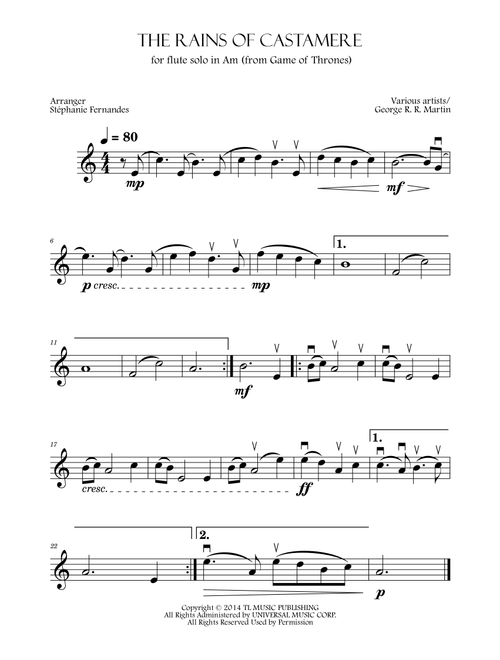 The Rains Of Castamere (Arr. Stéphanie Fernandes) - Various (Flute Solo)