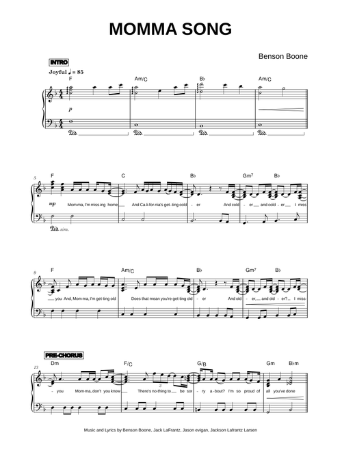 Momma Song - Benson Boone (Piano)