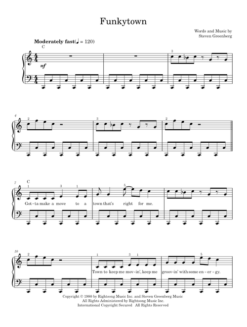 Funkytown - Lipps Inc., Shrek 2 Movie (Easy Piano)