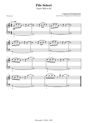 File select (Mario 64) Sheet Music for Piano (Solo) easy