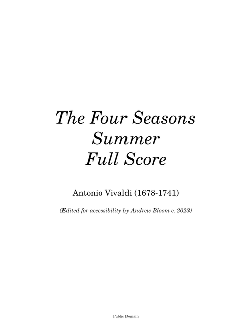 The Four Seasons: Summer (Violin Concerto in G minor, RV 315 "L'estate")