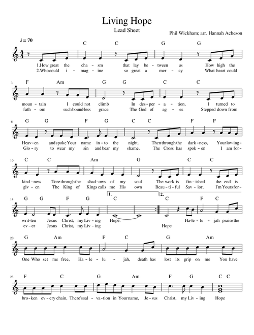 Living Hope by Phil Wickham LEAD SHEET (melody + chords)