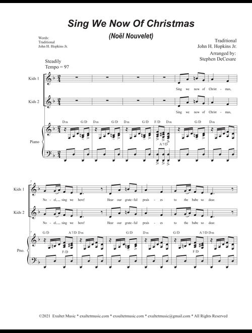 Sing We Now Of Christmas (Noël Nouvelet) (Children's Choir Version) (Arr. Stephen DeCesare) - Traditional John H Hopkins Jr (Choral, 2-Part)