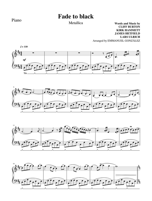 Fade to black – Metallica - Piano Solo