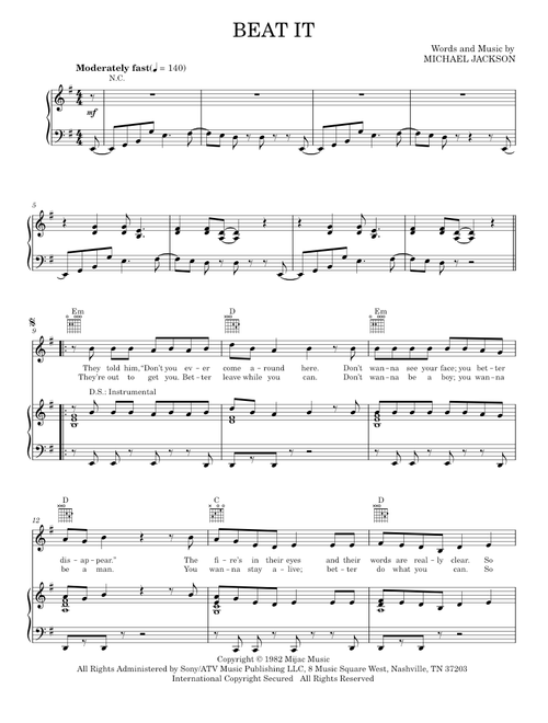 Beat It - Michael Jackson (Piano-Vocal-Guitar)
