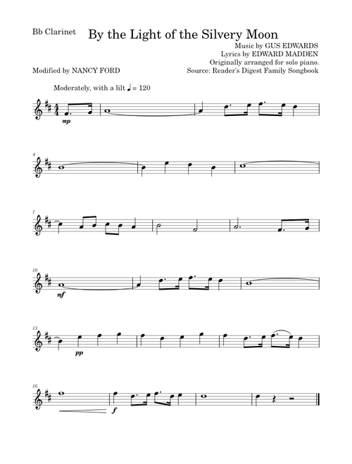 By the Light of the Silvery Moon – Gus Edwards (for Bb Clarinet)