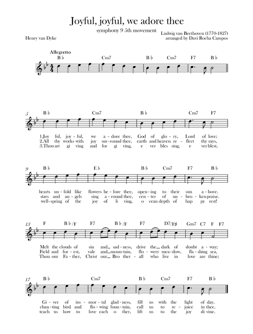Joyful, joyful, we adore thee (symphony 9 5th movement) Beethoven (Arr. Davi Rocha Campos) (Lead Sheet - Fake Book)