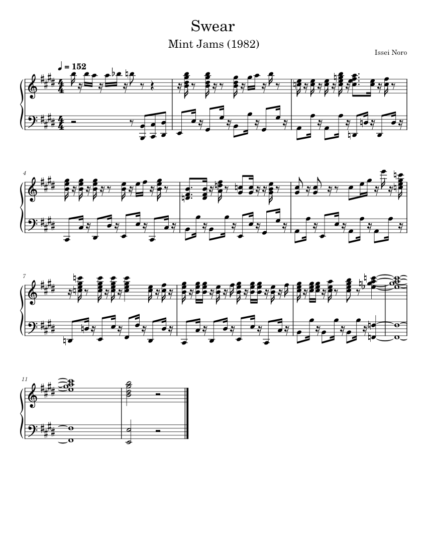 Casiopea - Swear (piano interlude) Sheet Music for Piano (Solo