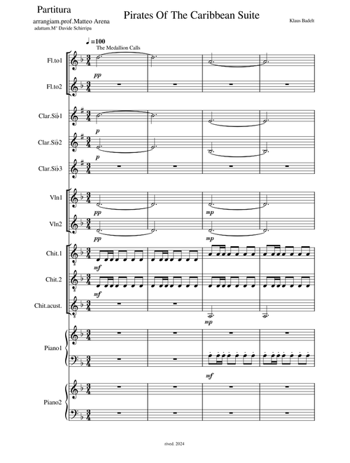Pirates Of The Caribbean Suite-autore Klaus Badelt-arrang.M.Arena- adattam.2024 M°Davide Schirripa
