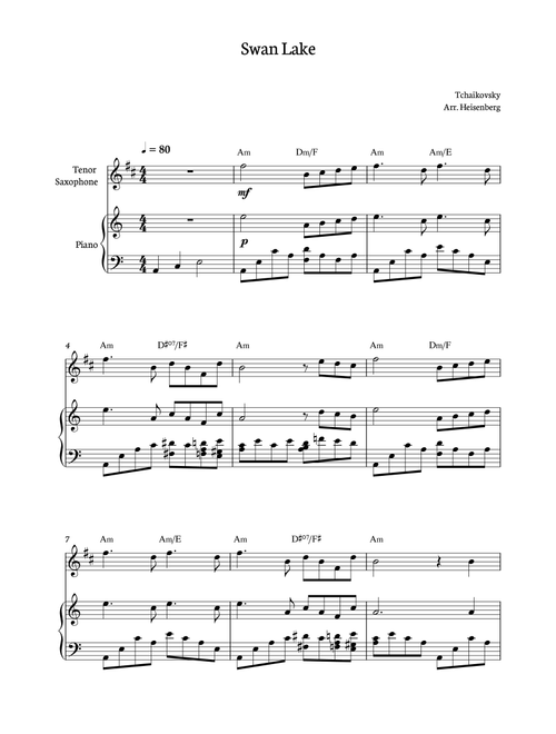 Tchaikovsky - Swan Lake for Tenor Sax with accompaniment and chords (Arr. Heisenberg) - Tchaikovsy (Tenor Sax and Piano)