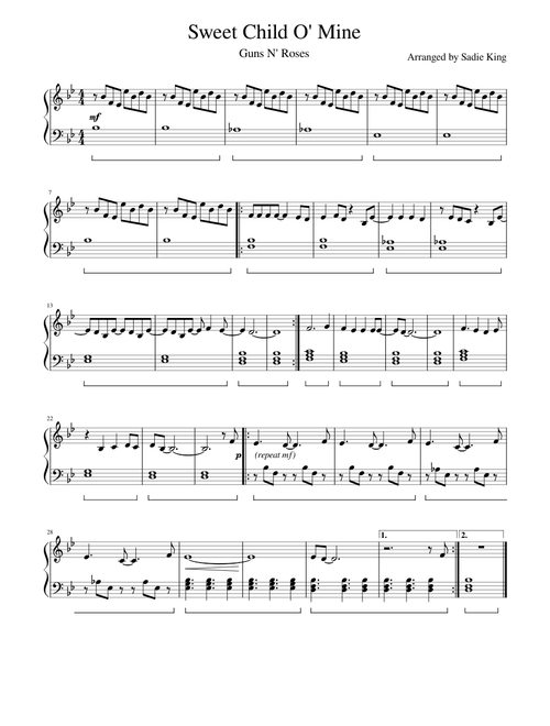 Sweet Child O' Mine - Guns N Roses - Easy Piano