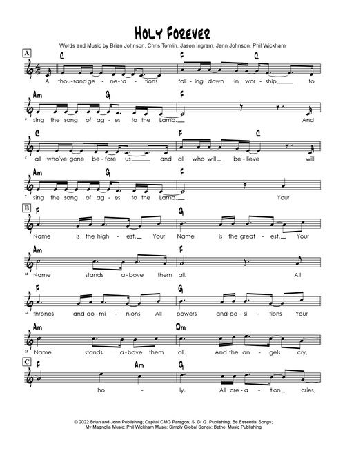 Holy Forever (Arr. Brian Kim) - Chris Tomlin (Lead Sheet - Fake Book)
