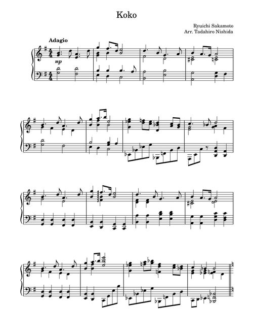 Koko (Arr. Tadahiro Nishida) - Ryuichi Sakamoto (Piano-Vocal-Guitar (Piano Accompaniment))