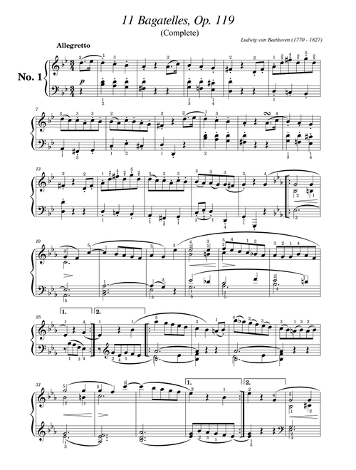 Beethoven, 11 Bagatelles, Op. 119, for Piano Solo Original Complete With Fingering (Arr. poon) - Ludwig Van Beethoven (Piano Solo)