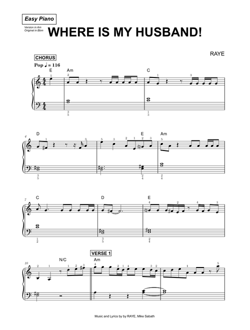 WHERE IS MY HUSBAND! - RAYE (Easy Piano)