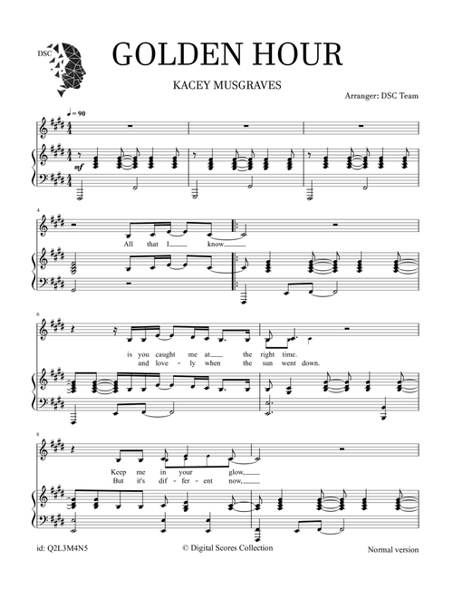 Golden Hour (Arr. Digital Scores Collection) - Kacey Musgraves (Piano Vocal)