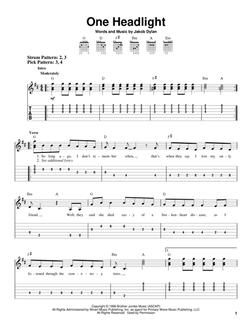 One Headlight - The Wallflowers (Easy Guitar with TAB)