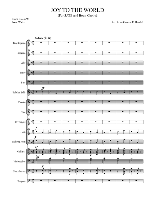 Joy to the World (SATB and Boys' Choirs) with orchestra