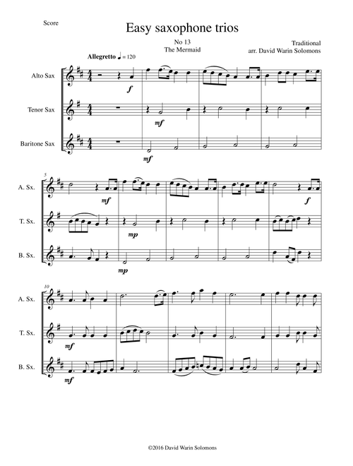 The Mermaid for saxophone trio (Arr. David Warin Solomons) - Traditional (Woodwind Ensemble)