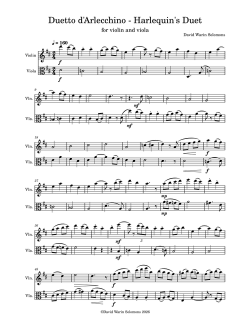 Harlequin Duo (Duetto d'Arlecchino) for violin and viola - David Warin Solomons (Instrumental Duet)
