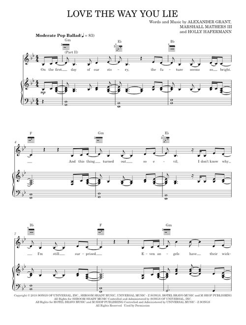 Love The Way You Lie, Pt. 2 - Eminem, Rihanna, Rihanna feat. Eminem (Piano-Vocal-Guitar)