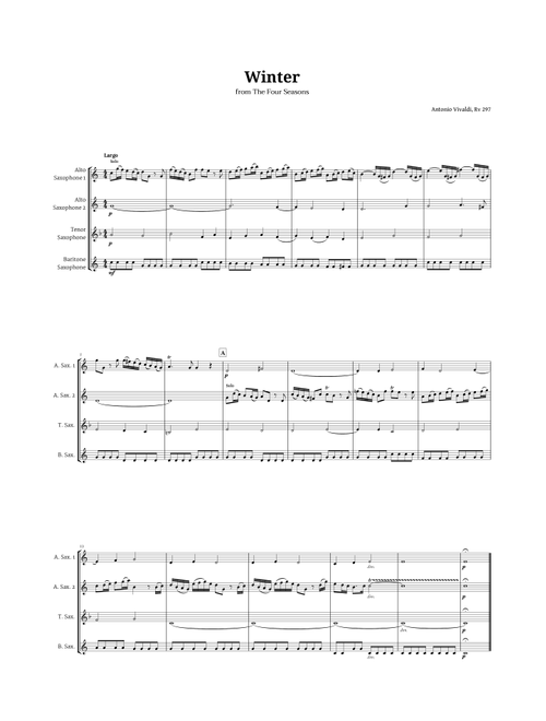 Largo from Winter by Vivaldi for Sax AATB Quartet (Arr. Langanho) - Antonio Vivaldi (Woodwind Ensemble)