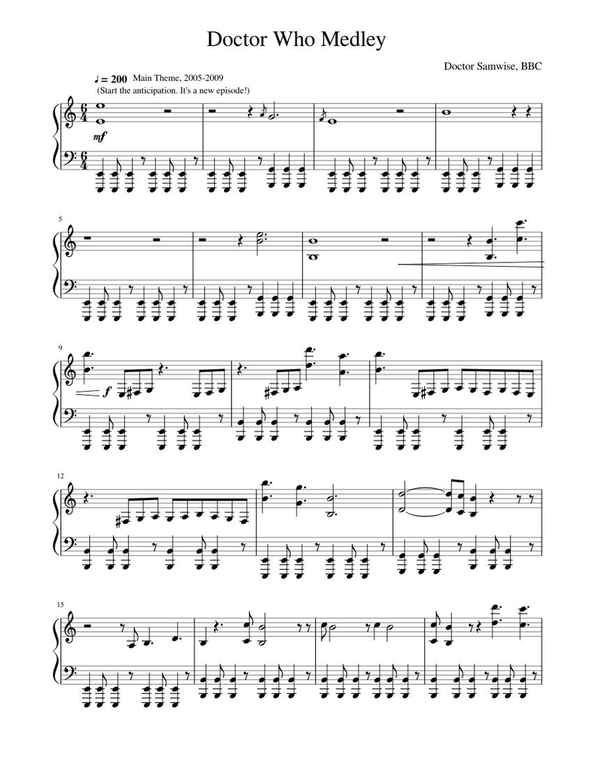 Doctor Who Medley Sheet Music for Piano (Solo) | MuseScore.com